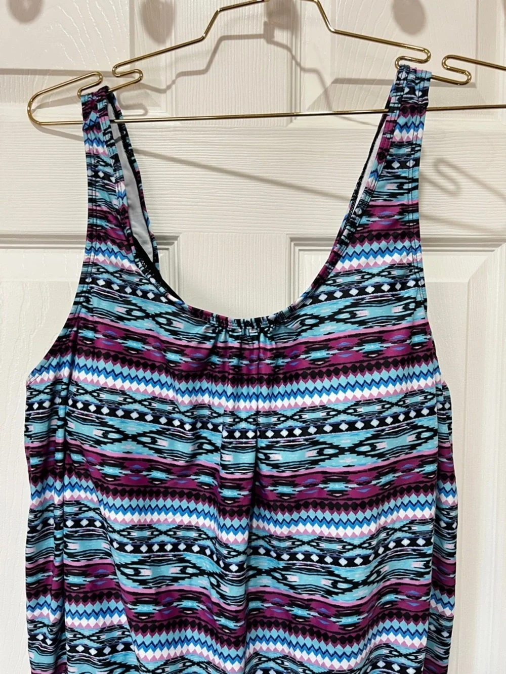 Blouson Tankini Top Swimsuit Adjustable Straps Plus Size XXXL Asymmetrical Print